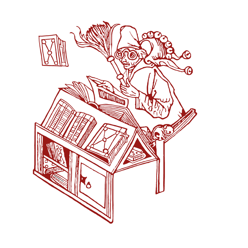 L’illustrazione del festival: un lettore sopra una casa di libri